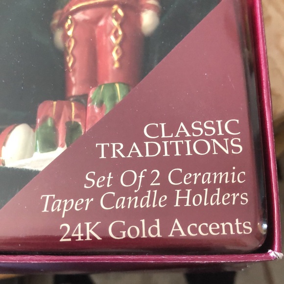 CLASSIC TRADITIONS • 2 CERAMIC TAPER CANDLE HOLDERS • 24K GOLD ACCENTS • NWT - Picture 4 of 8
